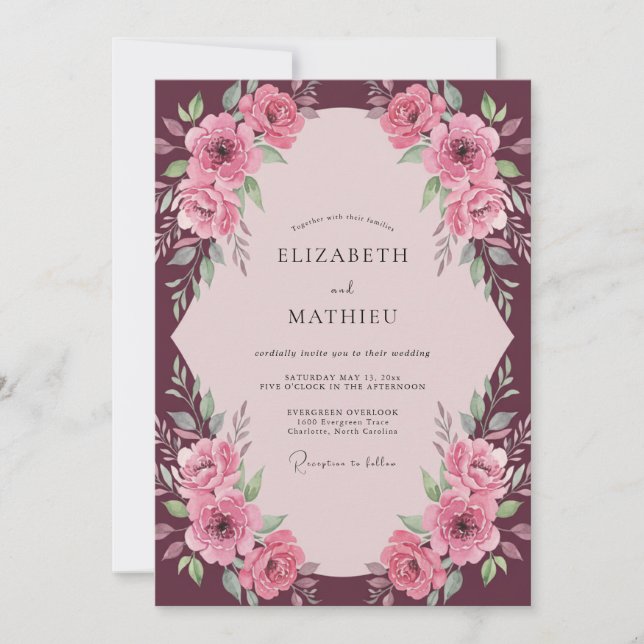Plum Dusty Pink Bloom Wedding Invitation (Front)
