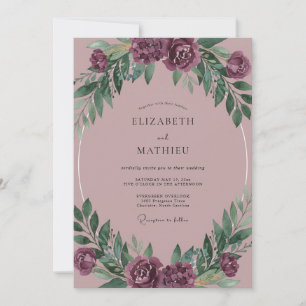 Plum Dusty Pink Foliage Eucalyptus Wedding Invitation