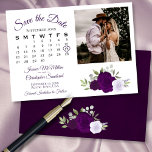 Plum & Dusty Purple Roses Wedding Calendar & Photo Save The Date<br><div class="desc">This beautiful wedding Save the Date card features a rustic boho chic design with script lettering and a cluster of hand painted watercolor roses in shades of plum and dusty purple. There is a customizable calendar where you can put a heart around your wedding date with space for your photo,...</div>