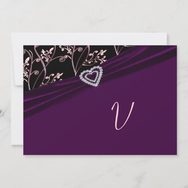 Plum Elegance Heart Floral Swirls Invitation (Front)
