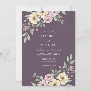 Plum Elegant Floral Romance Wedding Invitation