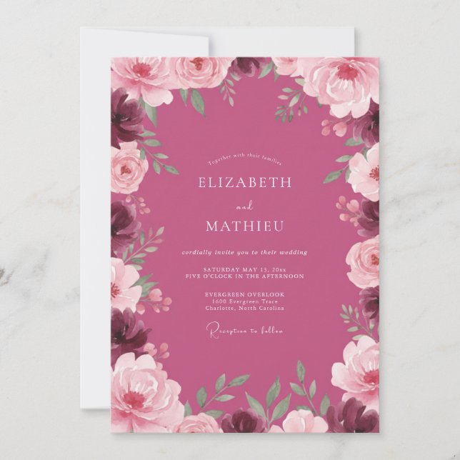 Plum Enchanted Botanical Wedding Invitation (Front)