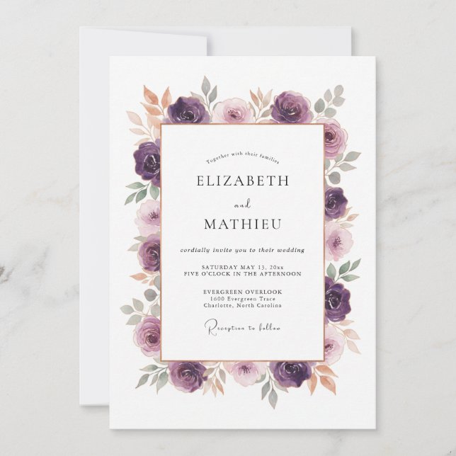 Plum Enchanted Floral Romance Wedding Invitation (Front)