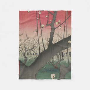 Plum Estate Japanese Edo Woodblock Plum Fleece Blanket