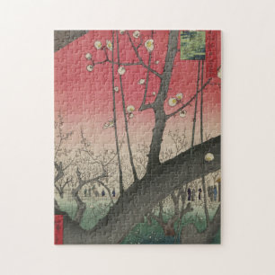 Plum Estate Japanese Edo Woodblock Plum Jigsaw Puzzle