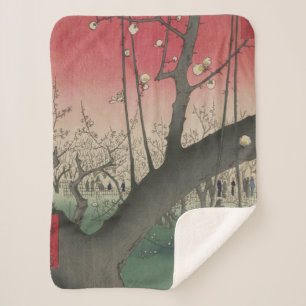 Plum Estate Japanese Edo Woodblock Plum Sherpa Blanket