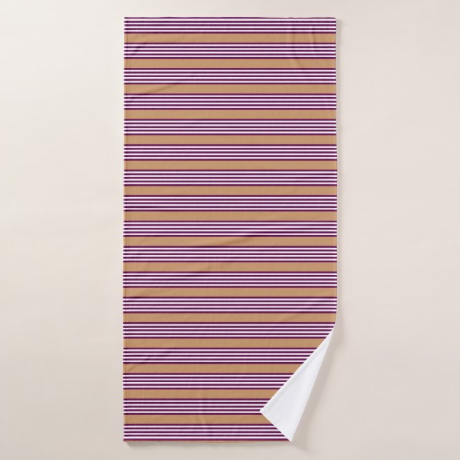 Plum et blanc cinq bandes motif avec bronzage (Serviette de bain)