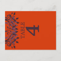 Plum et Orange Feuilles Numéro de tableau Cartes 4