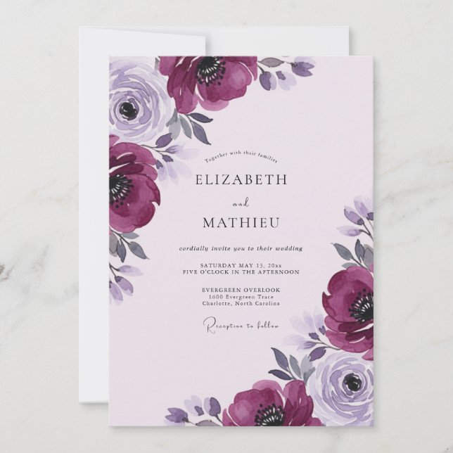 Plum Ethereal Autumn Wedding Invitation (Front)