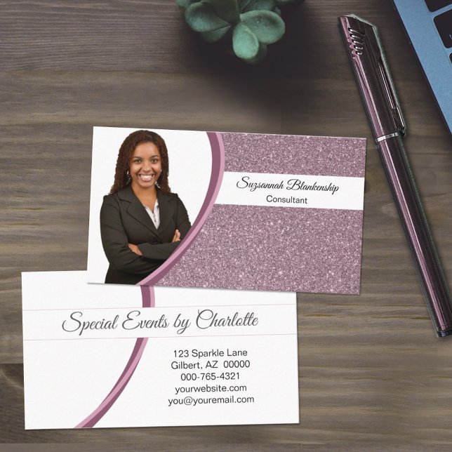 Plum Faux Glitter Custom Professional Photo  Business Card (Creator Uploaded)