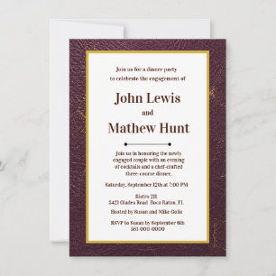 Plum Faux Leather & Gold Engagement Dinner Party Invitation