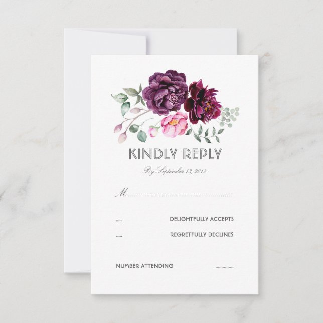 Plum Fleurs violettes Aquarelle Mariage RSVP Carte (Devant)