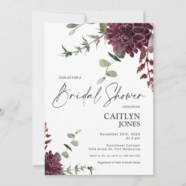 Plum Floral And Lavender Bridal Shower Invitation (Front)