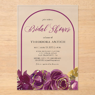 Plum Floral Arch Bridal Shower  Acrylic Invitations
