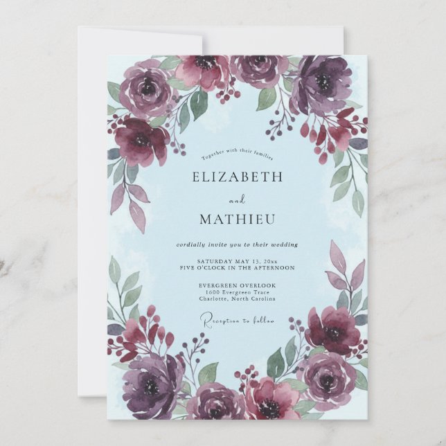 Plum Floral Arch Romance Wedding Invitation (Front)