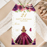 Plum Floral Blonde Hair Girl Happy Birthday Gift Tags<br><div class="desc">This elegant and glamourous happy birthday gift tag can be personalized with a name. The design features a beautiful princess with blonde hair and fair skin in a plum purple ball gown. The text combines handwritten script and modern sans serif fonts for a classy and sophisticated look. The floral arrangements,...</div>