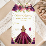Plum Floral Blonde Hair Princess Sweet Sixteen Gift Tags<br><div class="desc">This elegant and glamourous sweet sixteen birthday gift tag can be personalized with a name. The design features a beautiful princess with blonde hair and fair skin in a plum purple ball gown. The text combines handwritten script and modern sans serif fonts for a classy and sophisticated look. The floral...</div>