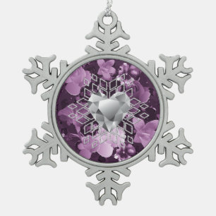 Plum Floral Diamant Coeur Flocon de neige Ornement