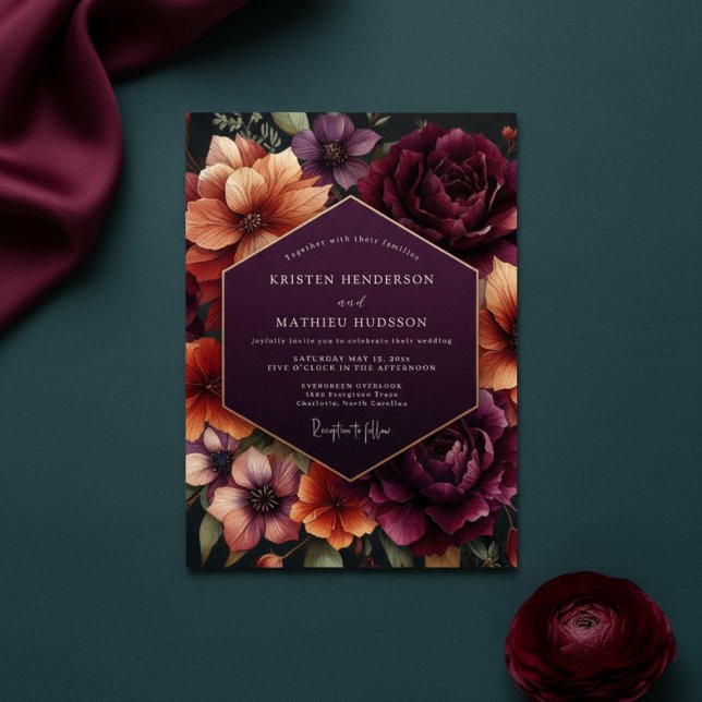 Plum Floral Dusk Wedding Invitation (Creator Uploaded)