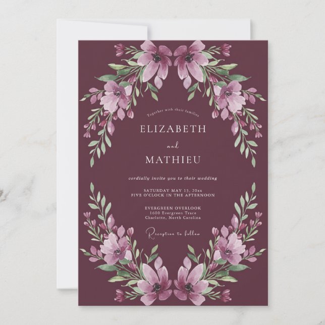 Plum Floral Flourish Wedding Invitation (Front)