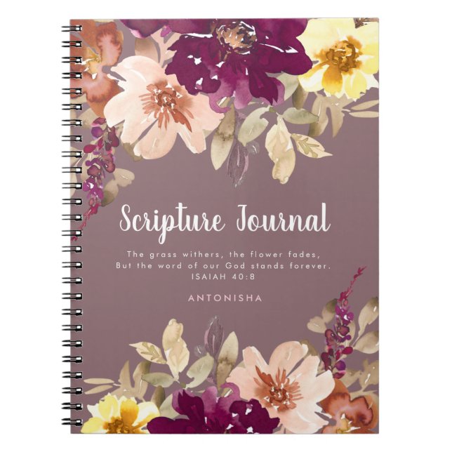 Plum Floral Personalized Scripture Journal (Front)