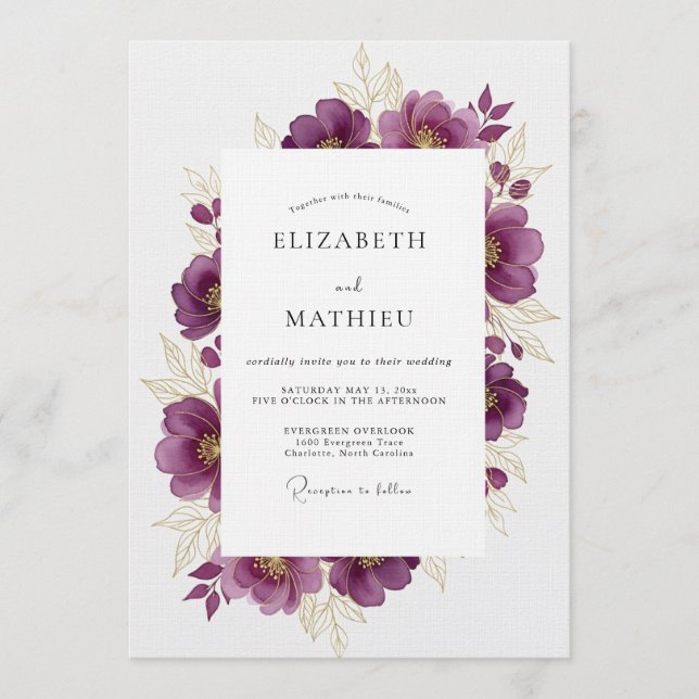 Plum Floral Romance Wedding Invitation (Front)