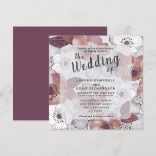 Plum floral rustique Faire-part de mariage pourpre