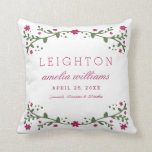 Plum Florals Baby Birth Information Pillow<br><div class="desc">Elegant floral design in plum and green frame your custom text. Perfect gift for the new baby's nursery decor and a keepsake to last for years!</div>