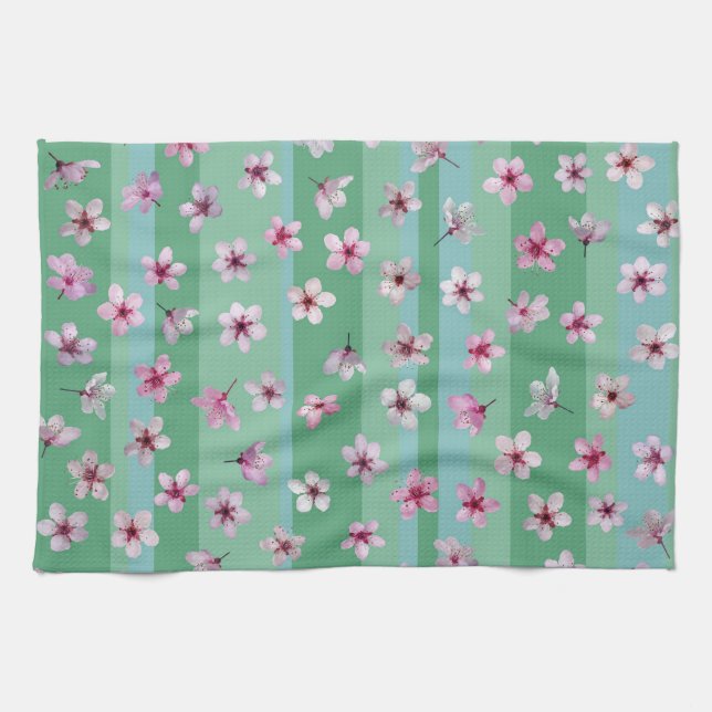 Plum Flowers Stripes Dishtowel Kitchen Towel (Horizontal)