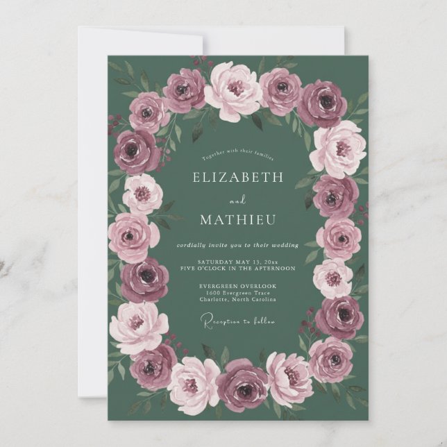 Plum Forest Wreath Wedding Invitation (Front)