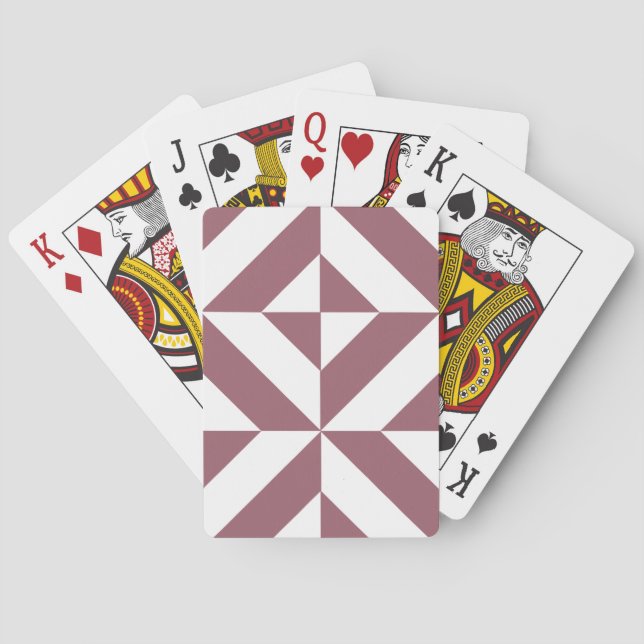 Plum Geometric Deco Cube Pattern Playing Cards (Back)