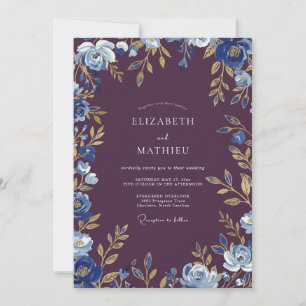 Plum Gilded Botanical Wedding Invitation