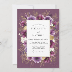 Plum Gilded Floral Romantic Wedding Invitation