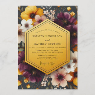 Plum Gilded Floral Wedding Invitation