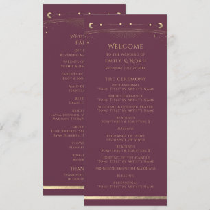 Plum Gold Celestial Sun Moon Stars Wedding Program