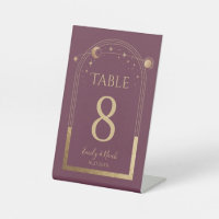 Plum Gold Celestial Wedding Table Number