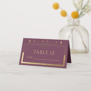 Plum Gold Celestial Wedding Table Number Place Card
