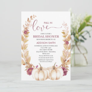 Plum Gold Pumpkin Fall In Love Bridal Shower Invitation