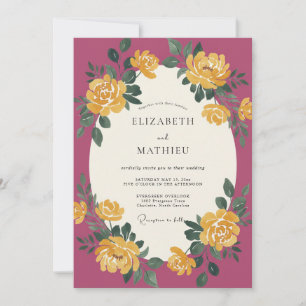 Plum Gold Ranunculus Eucalyptus Wedding Invitation