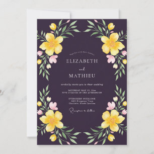 Plum Gold Wildflower Wedding Invitation
