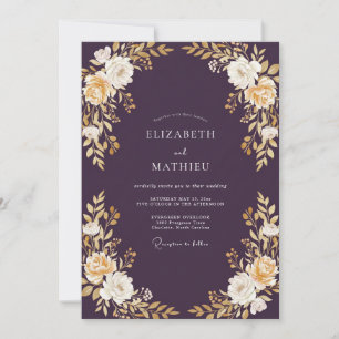 Plum Golden Botanical Wedding Invitation