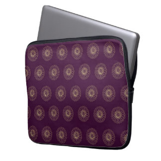 Plum | Golden Zinnia Flower Medallions Laptop Sleeve