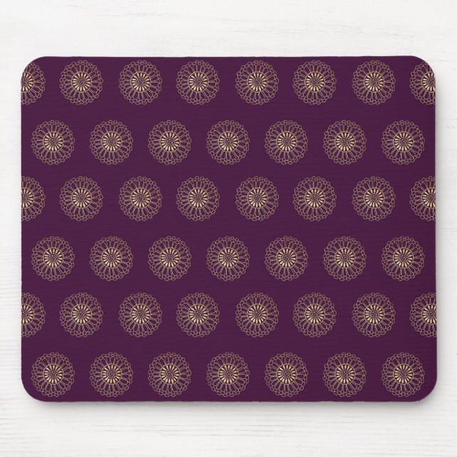 Plum | Golden Zinnia Flower Medallions Mouse Pad (Front)