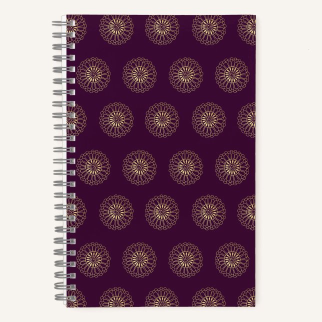 Plum | Golden Zinnia Flower Medallions Notebook (Front)