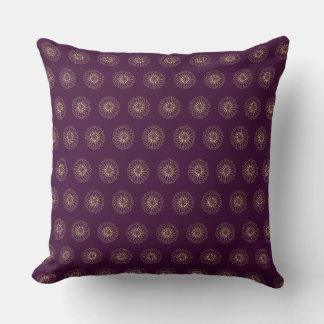 Plum | Golden Zinnia Flower Medallions Throw Pillow