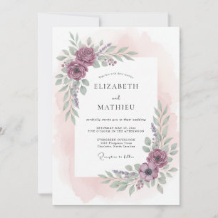 Plum Graceful Watercolor Wedding Invitation