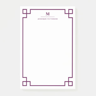 Plum Greek Key Border Monogram Personalized Post-it Notes