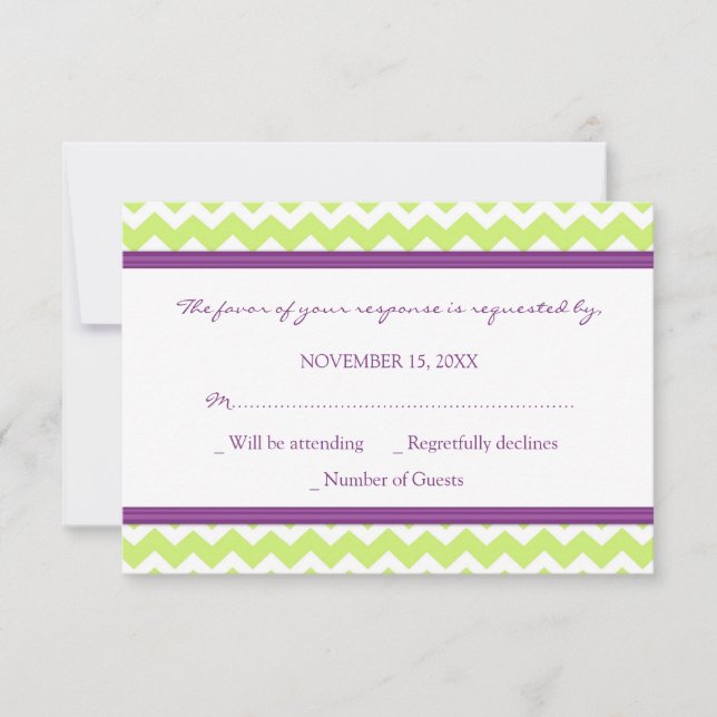 Plum Green Chevron RSVP Wedding Card (Front)