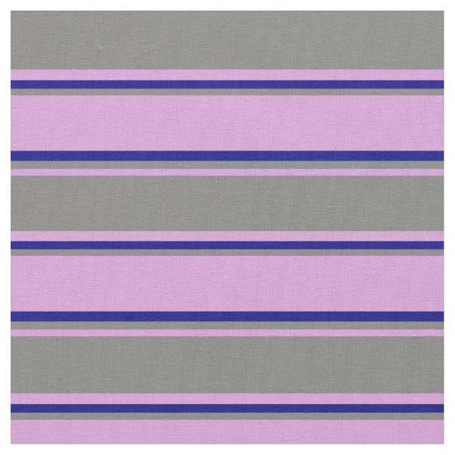 Plum, Grey & Blue Coloured Stripes Pattern Fabric (Close Up)