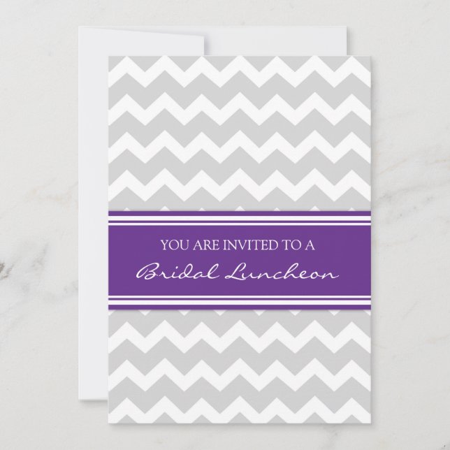 Plum Grey Chevron Bridal Lunch Invitation Cards (Front)